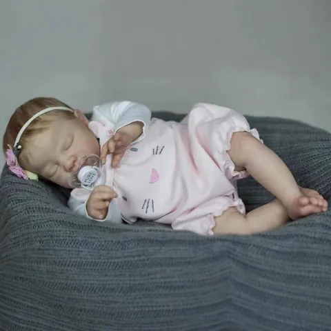 Bambola Reborn Neonato Realistica Ragazza Che Dorme Con Corpo In Stoffa Capelli Radicati Abito Con Motivo Gatto Per Bambini