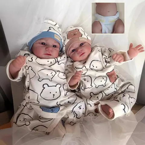 Elijah Realistic Reborn Baby Doll Hand Painted Newborn Size Silicone Soft Body Doll with Bear Romper Hat Kids Toy Gift