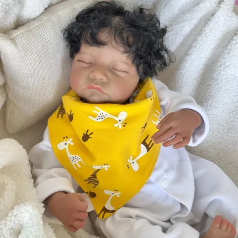 49cm Lifelike Realistic Reborn Baby Doll Levi Awake Handmade Rooted Hair Cloth Body Silicone African Doll For Kids Gift