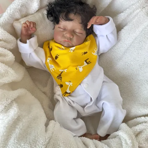 49cm Lifelike Realistic Reborn Baby Doll Levi Awake Handmade Rooted Hair Cloth Body Silicone African Doll For Kids Gift