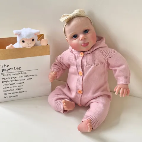 Poupée Bébé Reborn Réaliste Corps En Silicone Et Tissu Nouveau-Né Dormant En Combinaison Tricotée Rose Avec Bandeau En Dentelle Jouet Fait Main Pour Enfants