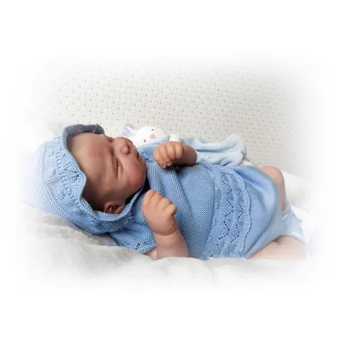 Realistic 48cm Reborn Baby Doll Sleeping Newborn Soft Silicone Cloth Body Handmade Blue Knitted Outfit Collection Toy
