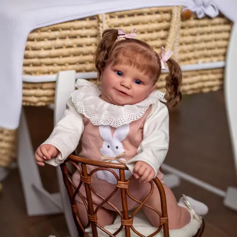 Realistic Reborn Baby Doll Maddie Soft Silicone Simulation Toddler Girl Toy With Bunny Outfit Pink Bows Hair For Kids Gift