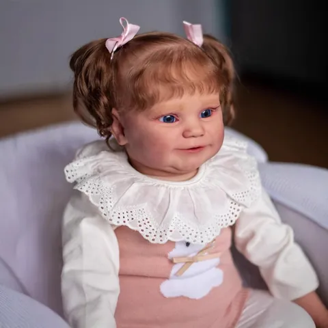 Realistic Reborn Baby Doll Maddie Soft Silicone Simulation Toddler Girl Toy With Bunny Outfit Pink Bows Hair For Kids Gift