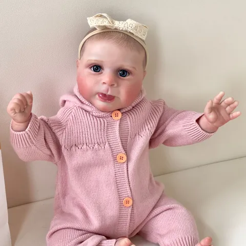 Poupée Bébé Reborn Réaliste Corps En Silicone Et Tissu Nouveau-Né Dormant En Combinaison Tricotée Rose Avec Bandeau En Dentelle Jouet Fait Main Pour Enfants