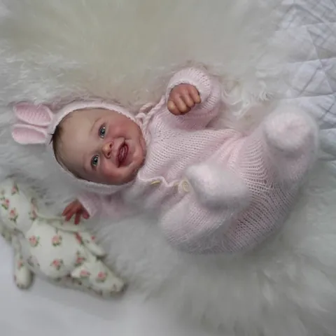 Realistic Reborn Baby Doll Soft Silicone Head Limbs Cloth Body Handmade Toy With Pink Bunny Knitted Outfit For Girls Gift