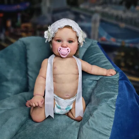 Lifelike Realistic Reborn Baby Doll Full Silicone Vinyl Body Realistic Newborn Girl Doll With Lace Hat Ribbon Diaper Pacifier Playmate Gift