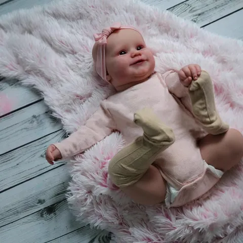 Realistic Reborn Baby Doll Maddie Hand Painted Hair Soft Silicone With Pink Jumpsuit Headband Socks Newborn Simulation Gift