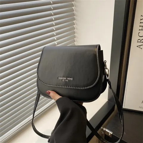 Women Fashion Letter Print PU Leather Crossbody Bag Simple Small Saddle Bag With Adjustable Strap Commuting Shoulder Bag