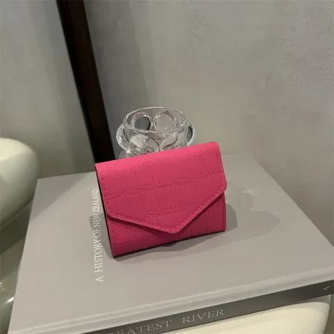 Dames Steenpatroon Kleine Portemonnee Minimalistische Krokodillentextuur PU-Leder Envelop Flap Drievoudig Creditkaarthouder