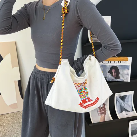 Sac Fourre-tout en Toile Décontracté pour Femmes Avec Bandoulière en Corde Tressée Grande Capacité Sweet Donut Candy Machine