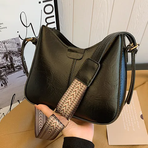 Retro PU Leder Hobo Tasche Für Damen Mit Breitem Geometrischem Muster Riemen Vintage Umhängetasche Lässige Alltagstasche Handtasche
