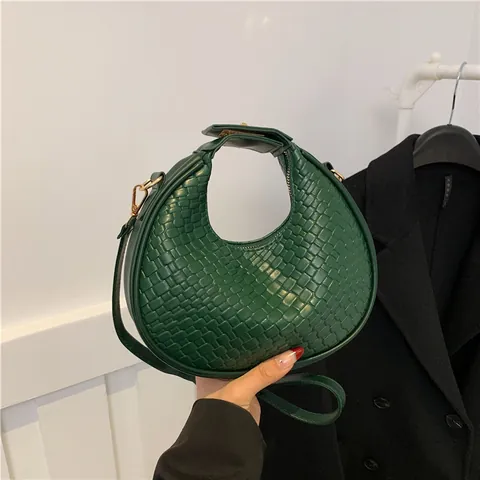 Borsa a Mezzaluna da Donna in Pelle PU Intrecciata Borsa a Mano Semplice Con Tracolla Regolabile Borsa a Tracolla Quotidiana
