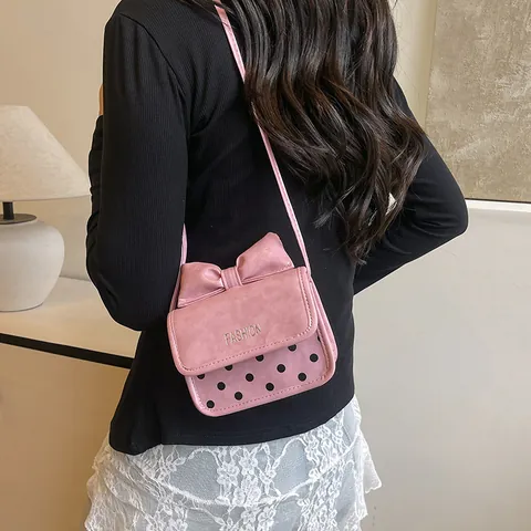 Women Mini Bowknot Polka Dot Crossbody Bag Fashion PU Leather Small Square Shoulder Purse For Sweet Girls Daily Dating