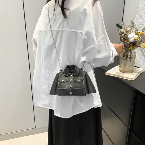 Creative Jacket Shape Shoulder Bag For Women PU Leather Contrast Stitching Novelty Crossbody Bag With Chain Strap Fashion Handbag
