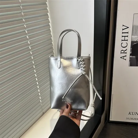 Mini Sac Fourre-Tout pour Femme en Cuir PU Sac Bandoulière Téléphone Décor de Nœud Fashion Bags Lettre Style Coréen Minimaliste