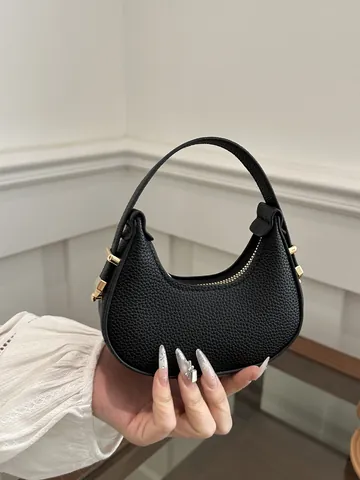 Nischen Minimalistische Litschimuster Mini Halbmond Handtasche Goldfarbene Hardware PU Leder Mode Hobo Tasche Für Frauen Täglich Party Accessoire