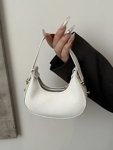 Nischen Minimalistische Litschimuster Mini Halbmond Handtasche Goldfarbene Hardware PU Leder Mode Hobo Tasche Für Frauen Täglich Party Accessoire