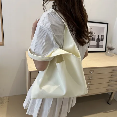 Frauen Minimalistische Canvas Einkaufstasche Große Kapazität Einfarbige Umhängetasche Lässige Einkaufstasche Pendler Handtasche