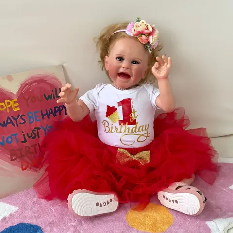 Bambola Reborn Realistica Con Texture Pelle 3D Primo Compleanno Tutu Outfit Arti In Silicone Morbido Corpo In Stoffa Regalo Ragazza