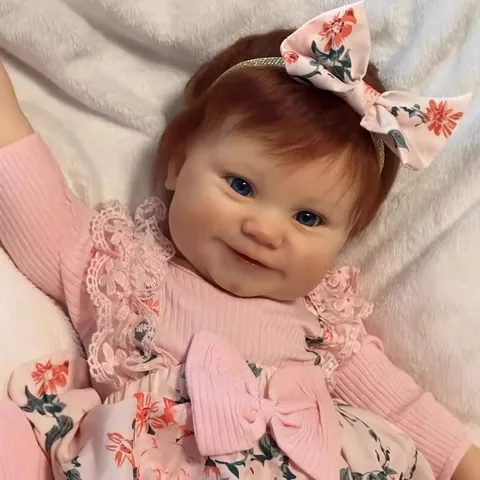 Realistic 50cm Reborn Baby Doll Maddie Soft Silicone Head Cotton Body Handmade Hair With Pink Floral Lace Outfit Bow Headband Gift