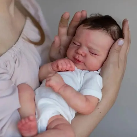 Realistic Reborn Baby Doll Lifelike Newborn Size Soft Silicone Sleeping Baby Doll With Hand Implanted Hair And Outfit