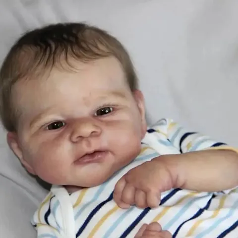 Realistic Reborn Baby Doll 46cm Soft Silicone Handmade 3D Skin Texture Hand Rooted Hair Striped Outfit Newborn Simulation Toy Gift