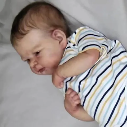 Realistic Reborn Baby Doll 46cm Soft Silicone Handmade 3D Skin Texture Hand Rooted Hair Striped Outfit Newborn Simulation Toy Gift