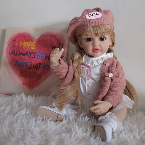 Lifelike Reborn Baby Doll Full Body Silicone Vinyl Girl Doll With Pink Lace Outfit Hand Painted Washable Toy For Kids Gift