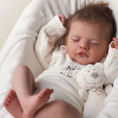 Realistic Reborn Baby Doll Newborn Weighted Sleeping Silicone Head Limbs Cloth Body White Bear Toy Gift For Children
