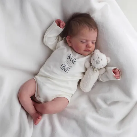 Realistic Reborn Baby Doll Newborn Weighted Sleeping Silicone Head Limbs Cloth Body White Bear Toy Gift For Children