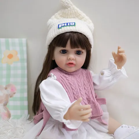 Realistic Reborn Baby Doll Full Body Silicone Vinyl Girl Doll Handmade Painted Lifelike Toddler With Pink Vest Hat For Kids Gift