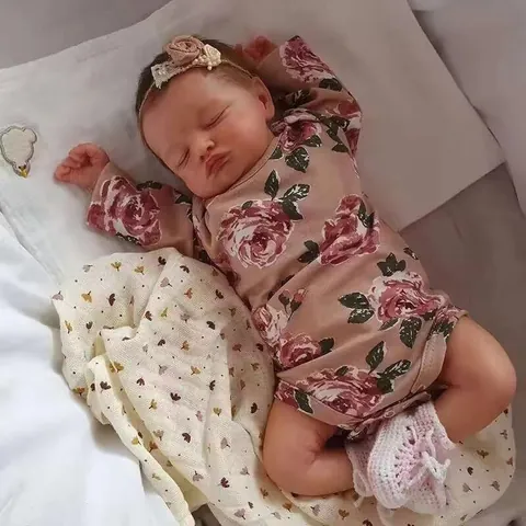Realistic Reborn Baby Doll Rosalie 19 Inch Sleeping Girl Silicone Vinyl Cloth Body Lifelike Handmade Newborn Doll Gift
