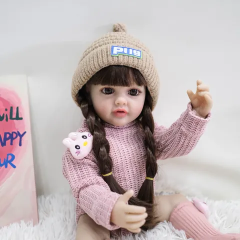 Realistische Reborn Babypuppe Vollsilikonkörper Wasserdicht Badspielzeug Rosa Strickpullover Mütze Socken Für Kinder Mädchen Geschenk