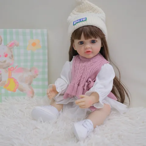 Realistic Reborn Baby Doll Full Body Silicone Vinyl Girl Doll Handmade Painted Lifelike Toddler With Pink Vest Hat For Kids Gift