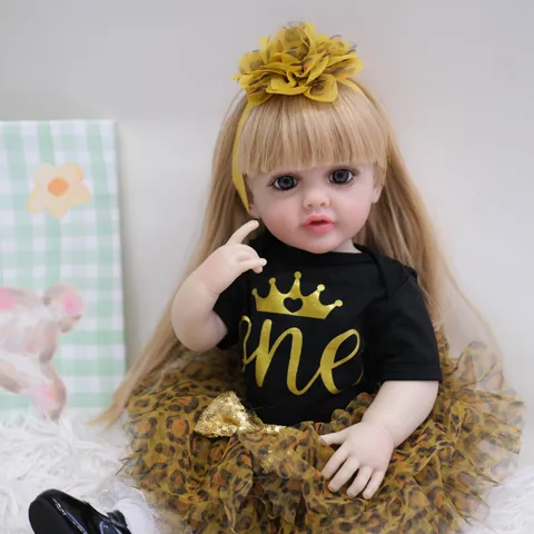 Lifelike Newborn Baby Girl Reborn Doll Full Silicone Body With Leopard Mesh Tutu Skirt And Crown Print Shirt Outfit