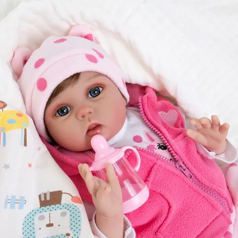 Realistic Reborn Baby Doll Silicone Vinyl Head Limbs Cotton Body Lifelike Toddler Toy Pink Polka Dot Outfit Giraffe Plush Toy Gift For Children