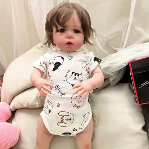 Realistic Reborn Baby Doll Soft Silicone Vinyl Limbs Cotton Body Hand Rooted Hair Lifelike Newborn Toy With Printed Clothing Gift