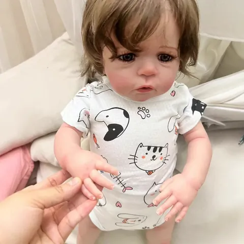 Realistic Reborn Baby Doll Soft Silicone Vinyl Limbs Cotton Body Hand Rooted Hair Lifelike Newborn Toy With Printed Clothing Gift