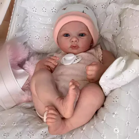 Realistic Reborn Baby Doll Handmade 3D Painted Skin Lifelike Newborn Doll With Magnetic Pacifier Pink Knitted Romper Set