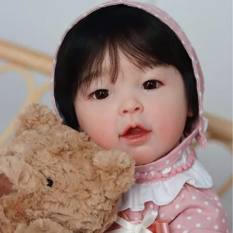 Realistic 23 Inch Reborn Baby Doll 58cm Soft Silicone Vinyl Cloth Body Handmade Hair With Pink Polka Dot Dress Toy For Children