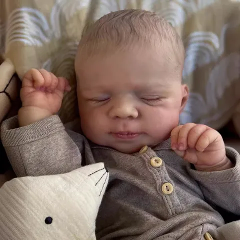 19 Inch Reborn Baby Doll Realistic Silicone Simulation Newborn Sleeping Doll With Gray Knit Outfit For Kids Gift