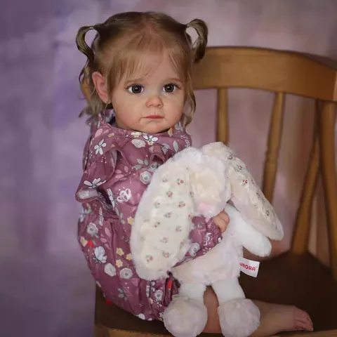 NPK Realistic Reborn Baby Doll Toddler Maggi 3D Painted Skin Soft Silicone Cloth Body Handmade Lifelike Girl Doll Purple Floral Dress