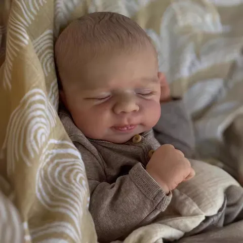 19 Inch Reborn Baby Doll Realistic Silicone Simulation Newborn Sleeping Doll With Gray Knit Outfit For Kids Gift