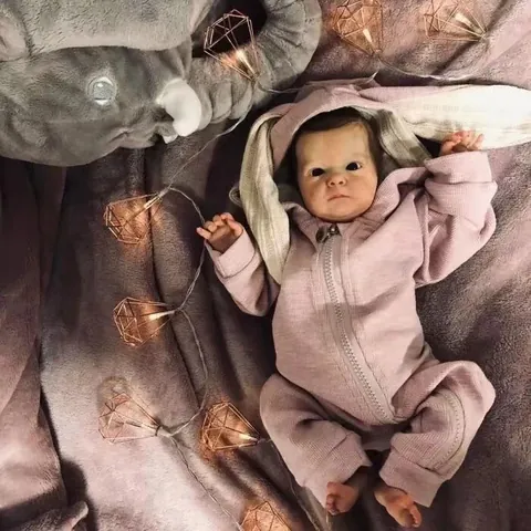 Realistic 18-Inch Reborn Baby Doll Soft Silicone Vinyl Newborn Girl Doll With Pink Bunny Jumpsuit And Plush Elephant Toy For Kids Gift