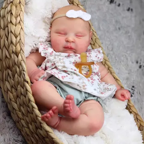 Realistic Reborn Baby Doll Sleeping Soft Silicone Vinyl Lifelike Simulation Newborn Toy With Floral Clothes For Girls