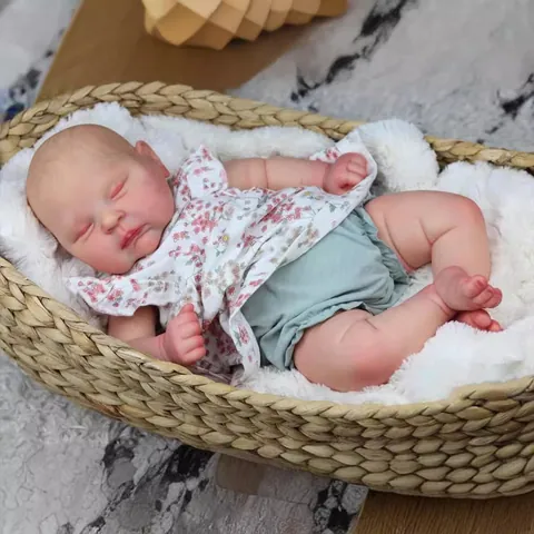 Realistic Reborn Baby Doll Sleeping Soft Silicone Vinyl Lifelike Simulation Newborn Toy With Floral Clothes For Girls