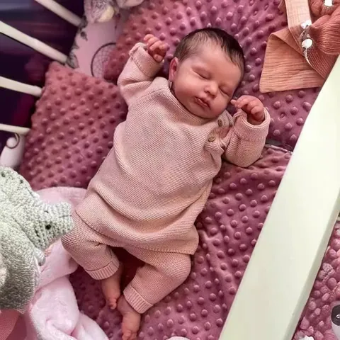 Realistic Reborn Baby Doll Sleeping Newborn Silicone Loulou Toy With Pink Knit Outfit Top And Pants For Kids Gift