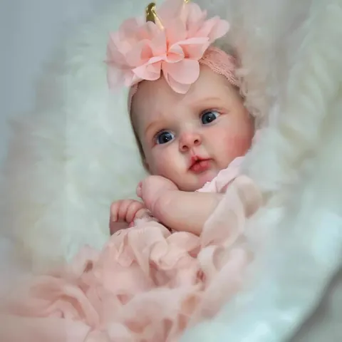 Realistic Reborn Baby Doll Handmade Soft Silicone Cotton Body Visible Veins Pink Lace Princess Dress Floral Headband Toy Gift