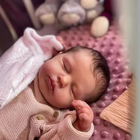 Realistic Reborn Baby Doll Sleeping Newborn Silicone Loulou Toy With Pink Knit Outfit Top And Pants For Kids Gift